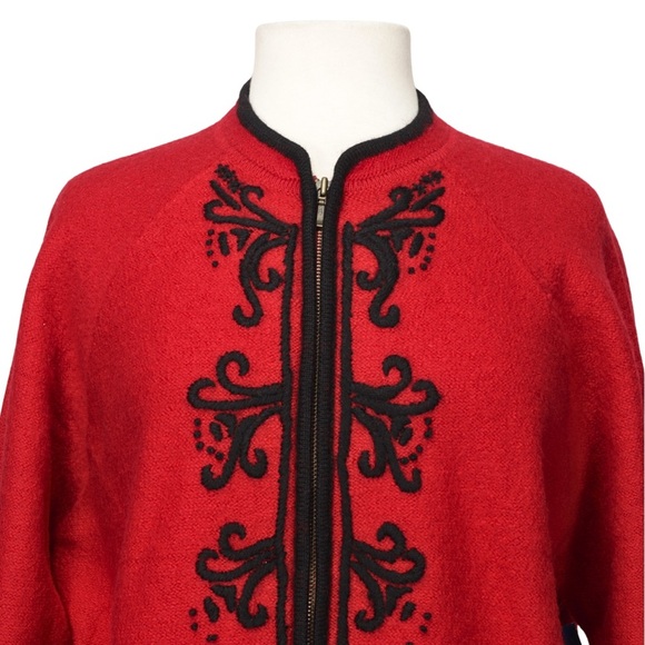 Karen Scott 100% Wool Full Zip Cardigan NWT Sweater Red Embroider Women 1X - Picture 6 of 13